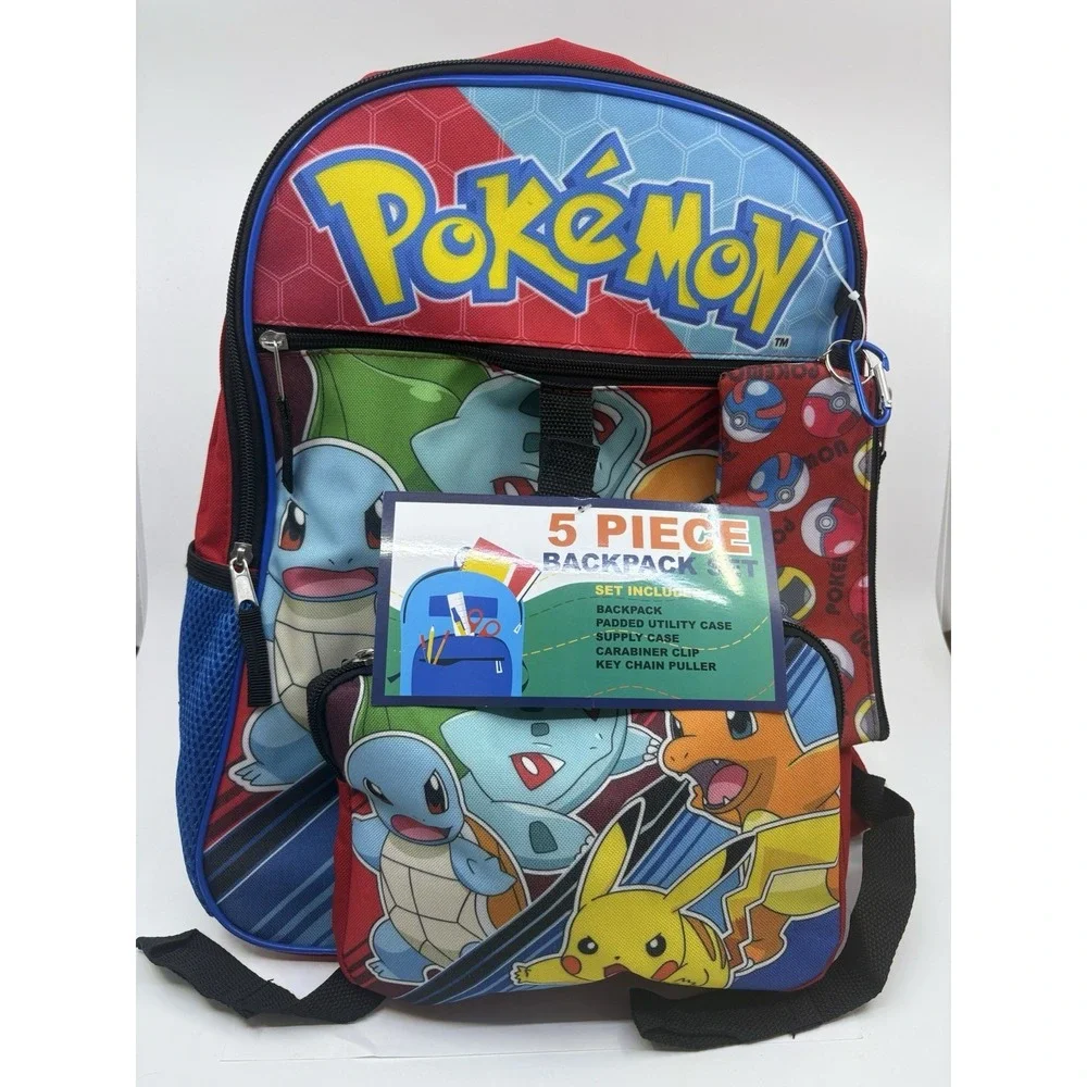 Pokemon 5 Piece Backpack Set Supply Case Key Chain Pendant Kids New With Tags